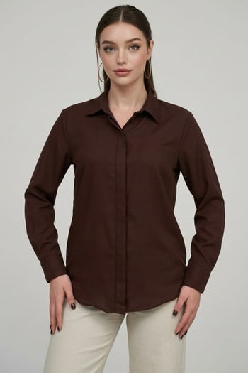 Kahverengi Modern Kesim Kadın Gömlek MG2674
