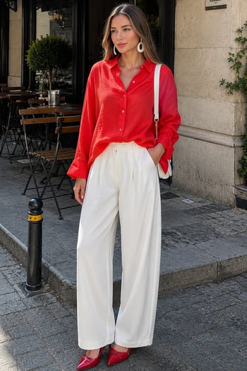 Kırmızı Muslin Kumaş Basic Kadın Gömlek MG1660