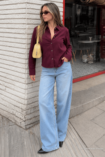 Bordo Kırışık Desen Kadın Gömlek MG2313