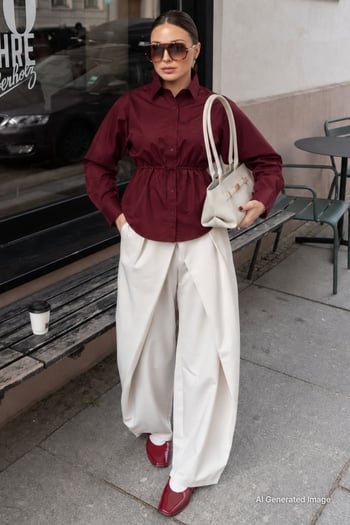 Bordo Belden Bağlamalı Oversize Cepli Gömlek MG2798
