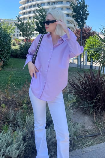 Mad Girls Lila Oversize Gömlek MG1369