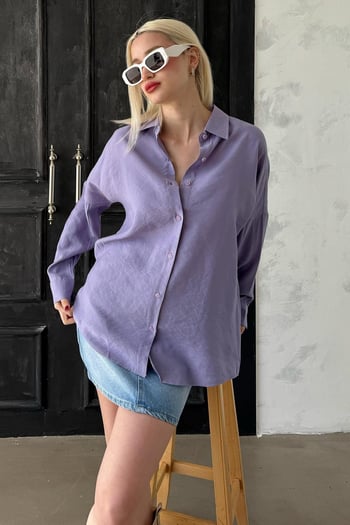 Lila Uzun Kollu Oversize Gömlek MG2003