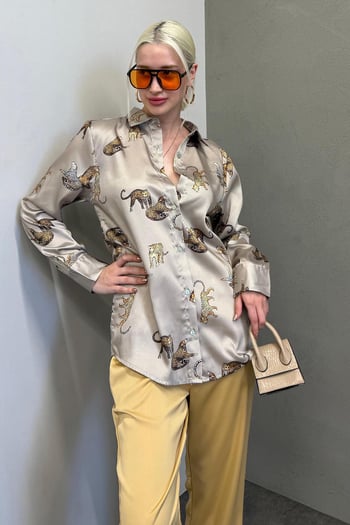 Mad Girls Ecru Designed Satin Shirt MG187