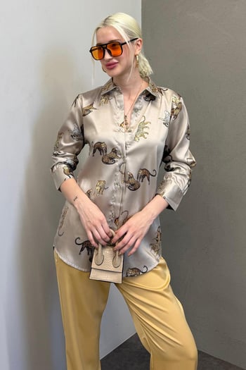 Mad Girls Ecru Designed Satin Shirt MG187