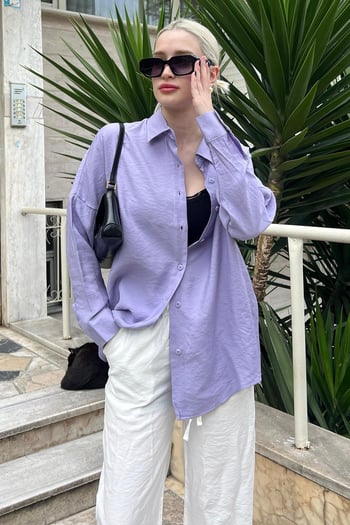 Lila Uzun Kollu Oversize Gömlek MG2003