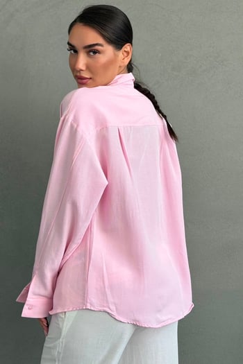 Pembe Keten Kadın Gömlek MG2797