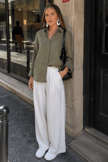 Haki Muslin Kumaş Basic Kadın Gömlek MG1660