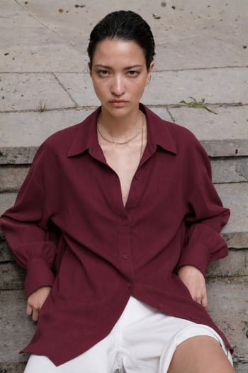 Bordo Uzun Kollu Oversize Gömlek MG2003