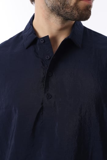 Lacivert Oversize Rahat Kesim Kısa Kollu Gömlek 6744