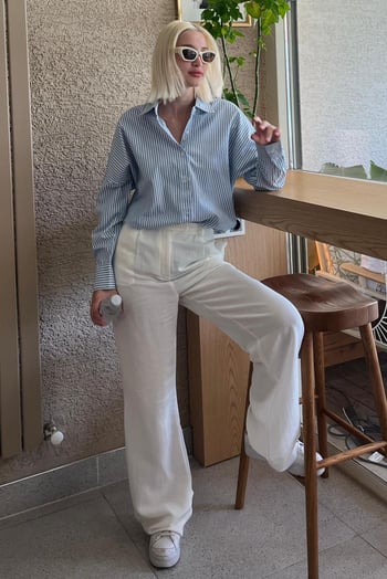 Turquoise Striped Over Fit Shirt MG1525