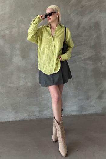 Sarı Çizgili Oversize Kadın Gömlek Mg2327