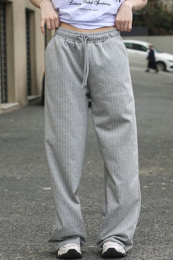 Gri Çizgili Oversize Kadın Pantolon MG1809