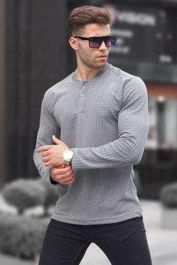 Gri Waffle Kumaş Basic Kazak 6007
