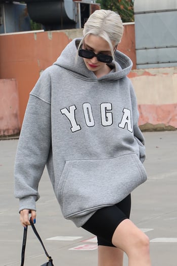Marl Gray Embroided Oversize Hoodie Sweatshirt MG1580