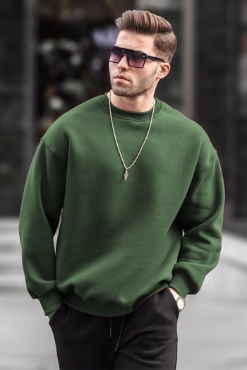 Khaki Basic Crewneck Raised Oversize Sweatshirt 6048