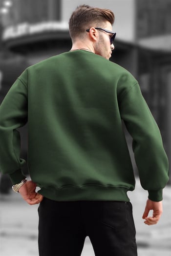 Khaki Basic Crewneck Raised Oversize Sweatshirt 6048