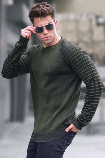 Haki Bisiklet Yaka Triko Kazak 5766