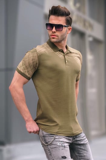 Haki Desenli Polo Yaka Erkek Tişört 6082