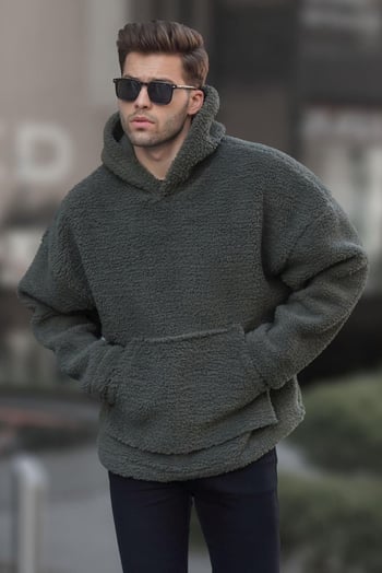 Haki Oversize Pelış Erkek Sweatshirt 6160