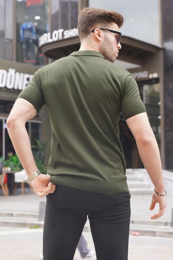 Haki Polo Yaka Triko Erkek Gömlek 6353