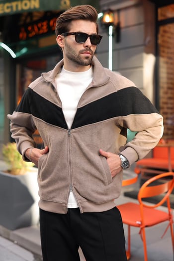 Vizon Şerit Detaylı Regular Fit Erkek Polar Hırka E7191