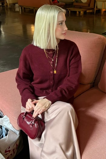 Bordo Rahat Kalıp Düğmeli Triko Kadın Hırka MG2552