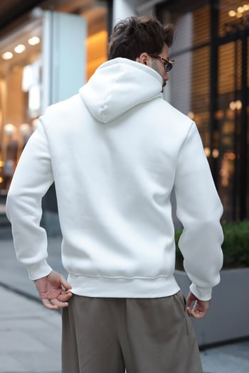 Ekru Şardonlu Kapüşonlu Erkek Sweat Hırka E7219