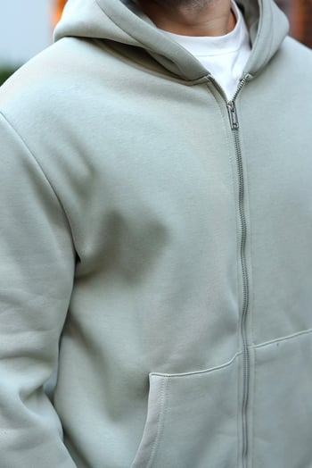 Mint Yeşili Şardonlu Kapüşonlu Erkek Sweat Hırka E7219
