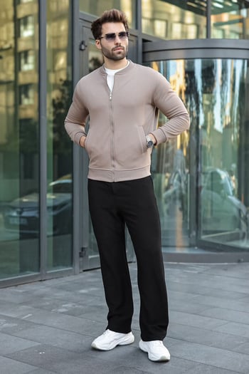 Vizon Peluş Astarlı Fermuarlı Erkek Sweat Hırka  E7214