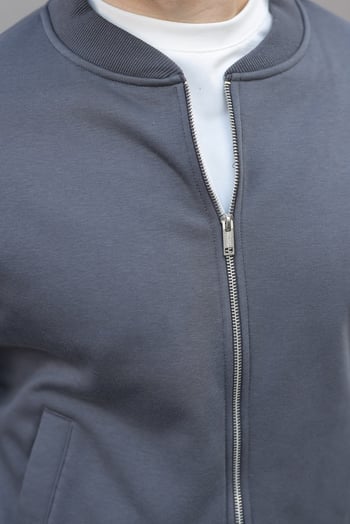 Füme Peluş Astarlı Fermuarlı Erkek Sweat Hırka  E7214