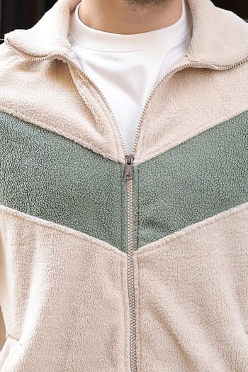 Bej Şerit Detaylı Regular Fit Erkek Polar Hırka E7191