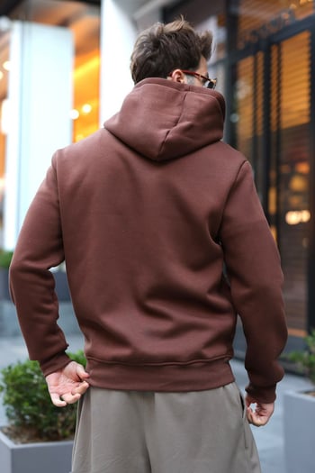 Acı Kahve Şardonlu Kapüşonlu Erkek Sweat Hırka E7219