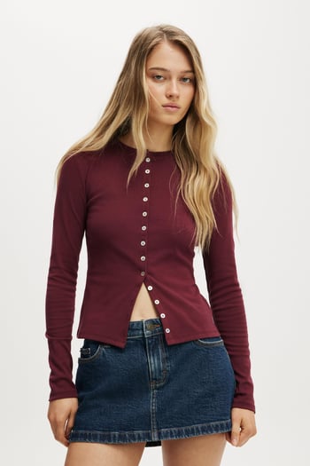 Bordo  Slim Fit Düğmeli Kadın Hırka MG2580