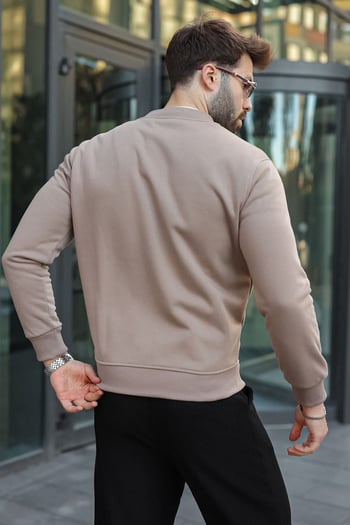 Vizon Peluş Astarlı Fermuarlı Erkek Sweat Hırka  E7214
