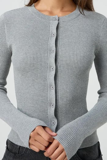 Gri Düğmeli Uzun Kollu Kaşkorse Hırka MG2177