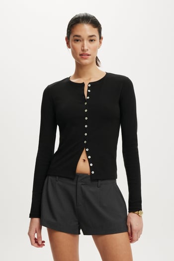 Siyah Slim Fit Düğmeli Kadın Hırka MG2580
