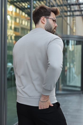 Boyalı Gri Peluş Astarlı Fermuarlı Erkek Sweat Hırka  E7214