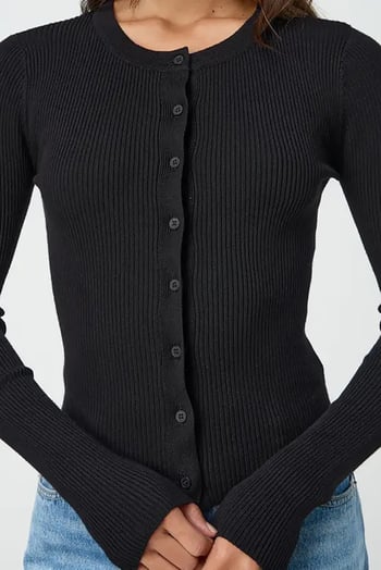 Siyah Düğmeli Uzun Kollu Kaşkorse Hırka MG2195
