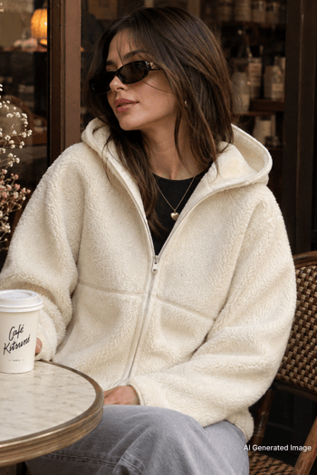 Bej Fermuarlı Kapüşonlu Polar Kadın Ceket MG2569