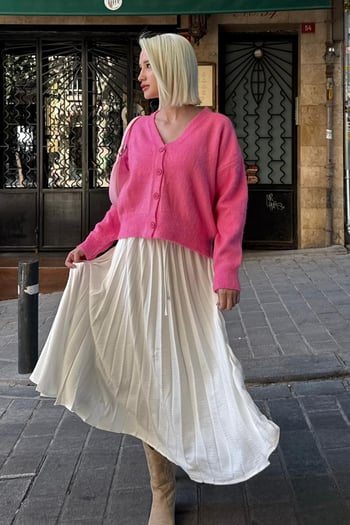 Pembe V Yaka Kadın Triko Hırka Mg2462