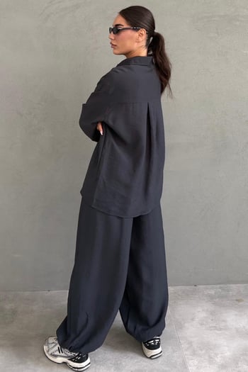Füme Oversize Gömlek Balon Pantolon Kadın Takım MG2779