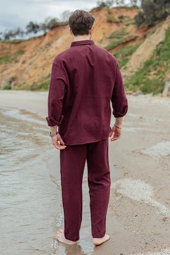 Bordo Gömlek Pantolon Erkek İkili Takım E7322