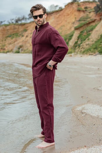 Bordo Gömlek Pantolon Erkek İkili Takım E7322