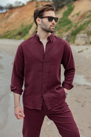 Bordo Gömlek Pantolon Erkek İkili Takım E7322