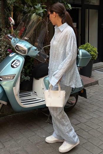 Bebe Mavisi Transparan Relax Fit Çizgili Takım MG2740