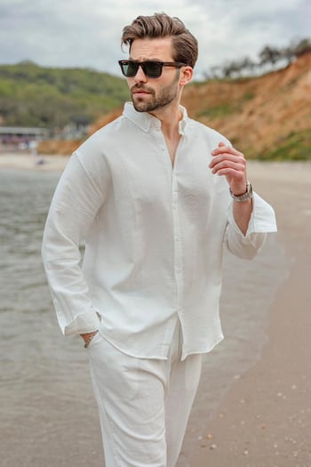 Beyaz Gömlek Pantolon Erkek İkili Takım E7322