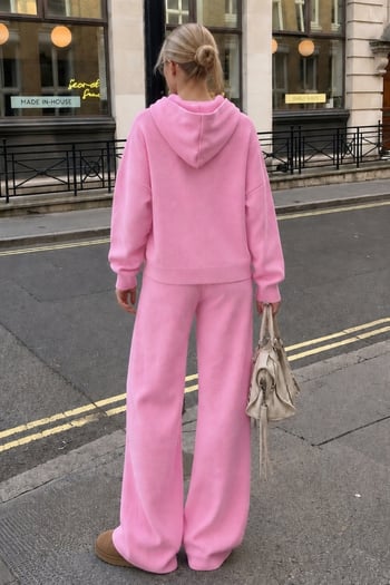 Pembe Kapüşonlu Kadın Triko Takım MG2892