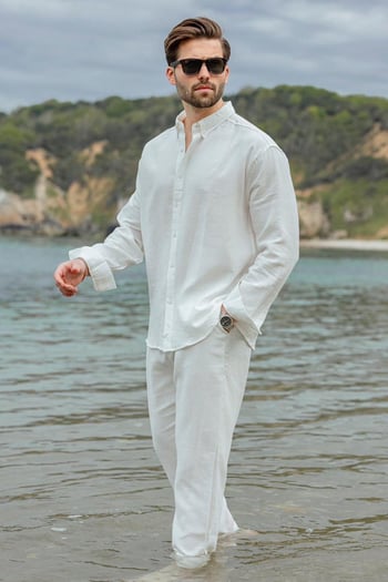 Beyaz Gömlek Pantolon Erkek İkili Takım E7322