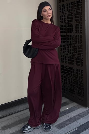 Bordo Oysho Şalvar Takım MG2784