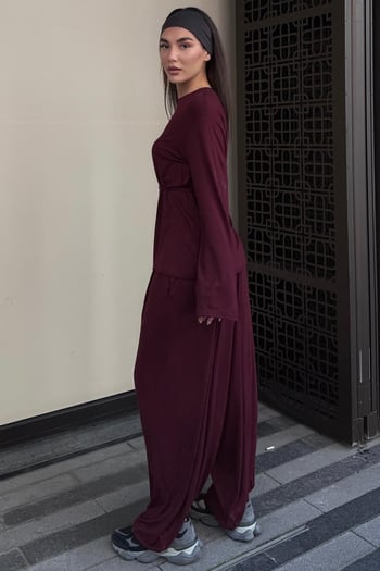 Bordo Oysho Şalvar Takım MG2784
